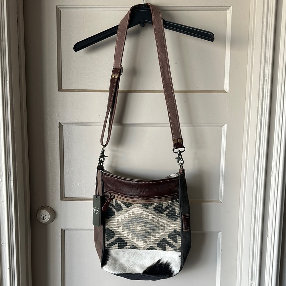 Brown and Black Patterned Crossbody Bag